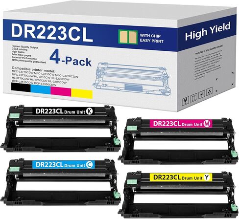 DR223CL Drum Unit Set 4-Pack Replacement for Brother DR223 DR-223CL DR-223CL-BK Drum use to MFC-L3710CW MFC-L3770CDW HL-3230CDN HL-3290CDW HL-3270CDW Printer Drum in Kuwait