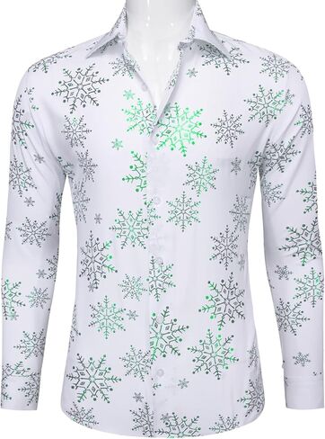 Mens Christmas Shirt Xmas Snowflake Tree Long Sleeve Button Down Shirts Stylish Festival Themed Party in Saudi Arabia