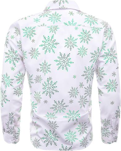 Mens Christmas Shirt Xmas Snowflake Tree Long Sleeve Button Down Shirts Stylish Festival Themed Party in Saudi Arabia