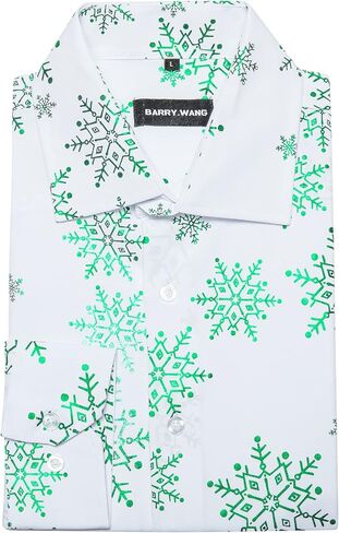 Mens Christmas Shirt Xmas Snowflake Tree Long Sleeve Button Down Shirts Stylish Festival Themed Party in Saudi Arabia
