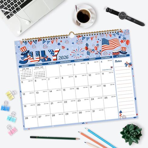 Calendar 2026-2027, 18 Month Wall Calendar July 2026 to December 2027, 14.8" X 11.5", Calendar with Twin-Wire Binding, Hanging Hook and Julian Dates for Home or Office (Seasonal Designs) in Kuwait
