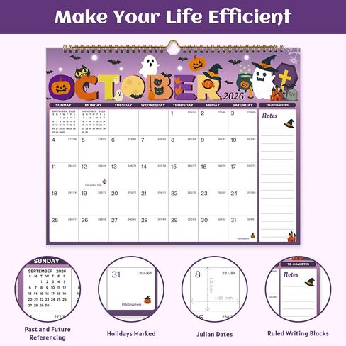 Calendar 2026-2027, 18 Month Wall Calendar July 2026 to December 2027, 14.8" X 11.5", Calendar with Twin-Wire Binding, Hanging Hook and Julian Dates for Home or Office (Seasonal Designs) in Kuwait