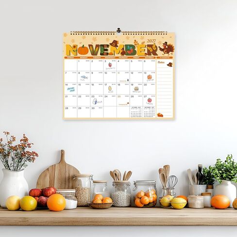 Calendar 2026-2027, 18 Month Wall Calendar July 2026 to December 2027, 14.8" X 11.5", Calendar with Twin-Wire Binding, Hanging Hook and Julian Dates for Home or Office (Seasonal Designs) in Kuwait