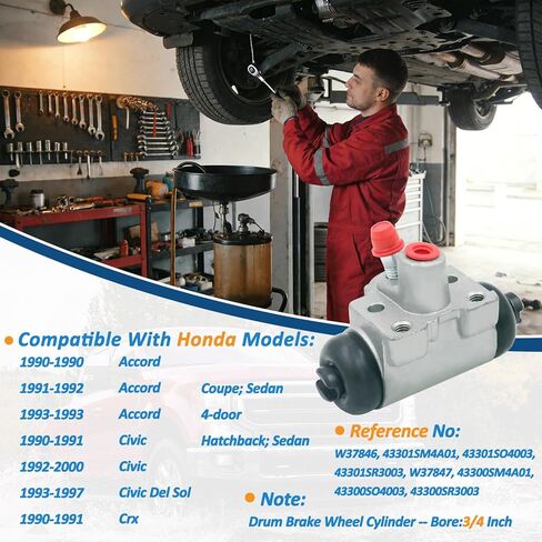 43301S04003 43300S04003 أسطوانة عجلة الفرامل الخلفية مجموعة مكونة من قطعتين متوافقة مع موديلات Honda Civic 1990-2000، Civic Del Sol 1993-1997، Accord 1990-1993، Crx 1990-1991 استبدل 43301SM4A01، 43300SM4A01 in Kuwait