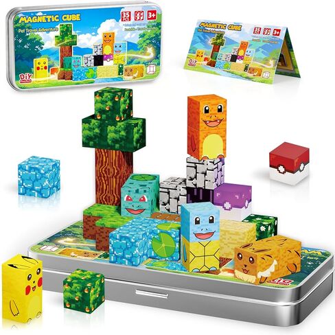 Mini Magnetic Blocks Pet Travel Toys, 35 PCS Magnetic Building Cubes with Metal Storage Case for Kids Ages 3-8, STEM Montessori Construction Toys for Toddlers, Airplane & Car Ride Essentials in Kuwait