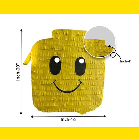 APINATA4U Brick Head Shaped Pinata, Yellow Color Block Face Party Decorations, Emoji Theme Birthday Gift for Kids, Fun Emoticon for Boys, Construction & Building Block Parties Supplies in Kuwait