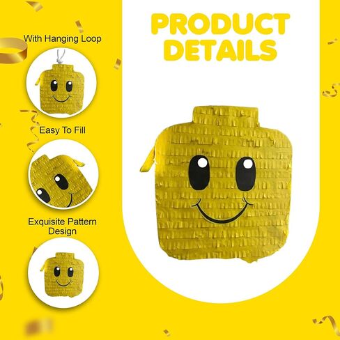APINATA4U Brick Head Shaped Pinata, Yellow Color Block Face Party Decorations, Emoji Theme Birthday Gift for Kids, Fun Emoticon for Boys, Construction & Building Block Parties Supplies in Kuwait