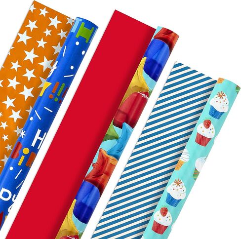 Hallmark Kids Birthday Wrapping Paper Mini Rolls, 3-Pack (Unicorns, Rainbows on Purple, Pink with White Polka Dots) for Birthday Parties, Easter, Baby Showers, Any Occasion - 60 Sq. Ft. Total in Kuwait