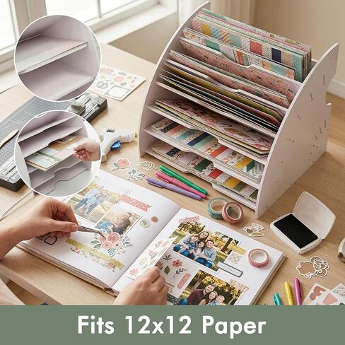 منظم ورق القصاصات مقاس 12 × 12، رف تخزين بطاقات سطح المكتب مكون من 6 طبقات لمستلزمات الحرف اليدوية والطوابع، حامل مستندات واسع لبريد الرسائل وغرفة الحرف اليدوية والمكتب المنزلي والفصول الدراسية in Kuwait