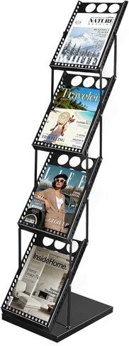 WEWLINE Foldable Magazine Brochure Display Rack, Literature Catalog Rack, Floor-standing Magazine Holder for Office Store, Exhibition and Trade Show (4 Pockets) in Saudi Arabia