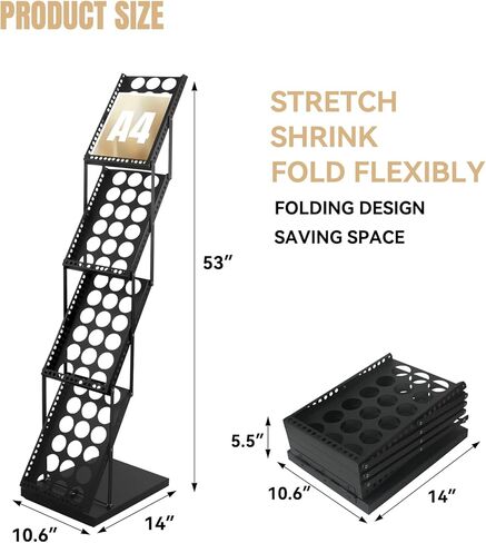 WEWLINE Foldable Magazine Brochure Display Rack, Literature Catalog Rack, Floor-standing Magazine Holder for Office Store, Exhibition and Trade Show (4 Pockets) in Saudi Arabia