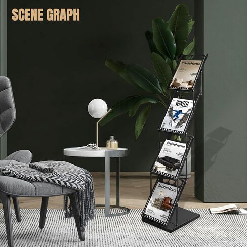 WEWLINE Foldable Magazine Brochure Display Rack, Literature Catalog Rack, Floor-standing Magazine Holder for Office Store, Exhibition and Trade Show (4 Pockets) in Saudi Arabia
