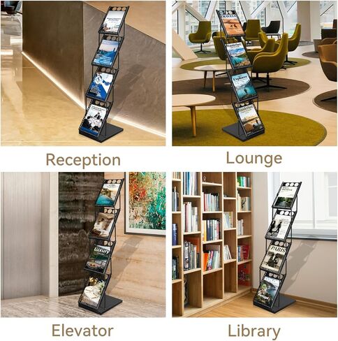 WEWLINE Foldable Magazine Brochure Display Rack, Literature Catalog Rack, Floor-standing Magazine Holder for Office Store, Exhibition and Trade Show (4 Pockets) in Saudi Arabia