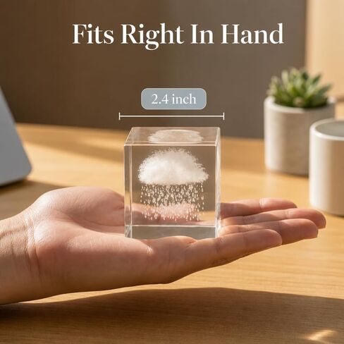 Small Decorative Paper Weight - Aesthetic Cute Crystal for Desk Shelf Sitter Office Decor - Rain Cloud Cube, Stress Relief Gifts for Coworkers (2.4") in Saudi Arabia