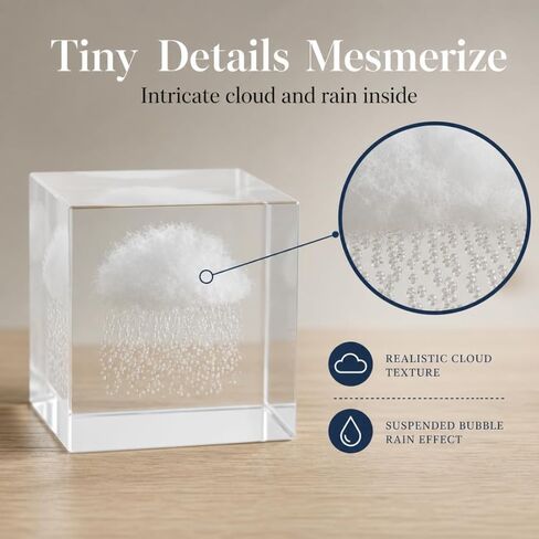 Small Decorative Paper Weight - Aesthetic Cute Crystal for Desk Shelf Sitter Office Decor - Rain Cloud Cube, Stress Relief Gifts for Coworkers (2.4") in Saudi Arabia