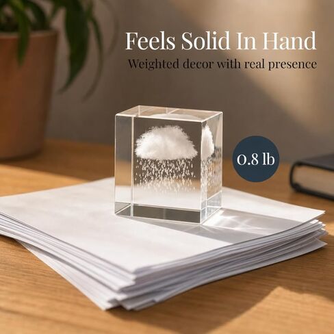 Small Decorative Paper Weight - Aesthetic Cute Crystal for Desk Shelf Sitter Office Decor - Rain Cloud Cube, Stress Relief Gifts for Coworkers (2.4") in Saudi Arabia