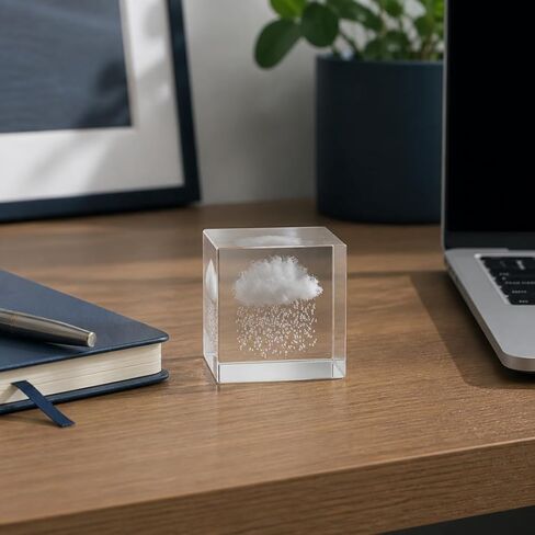 Small Decorative Paper Weight - Aesthetic Cute Crystal for Desk Shelf Sitter Office Decor - Rain Cloud Cube, Stress Relief Gifts for Coworkers (2.4") in Saudi Arabia