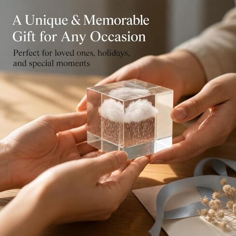 Small Decorative Paper Weight - Aesthetic Cute Crystal for Desk Shelf Sitter Office Decor - Rain Cloud Cube, Stress Relief Gifts for Coworkers (2.4") in Saudi Arabia