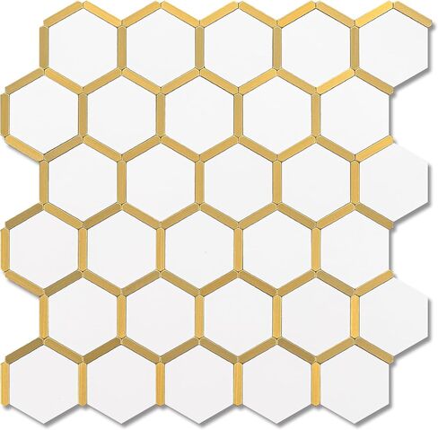 Hexagon Peel and Stick on Backsplash for Kitchen and Bathroom, Black Marble Look PVC Mixed Metal Gold Self Adhesive Metal Mosaic Tiles(10 Sheets, Seamless) in Saudi Arabia