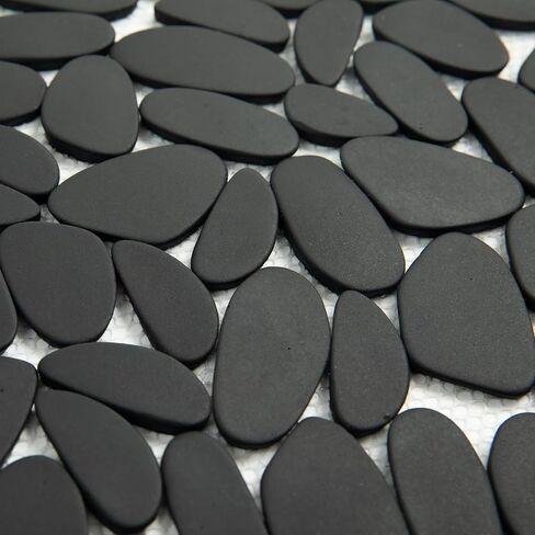 Lovdeco Black Pebble Tile Shower Floor, Elongated Mosaic Pebble Backsplash for Wall, Stone Tiles for Bathroom and Outdoor Garden, 5 Sheets, Matte and Flat Surface in Saudi Arabia