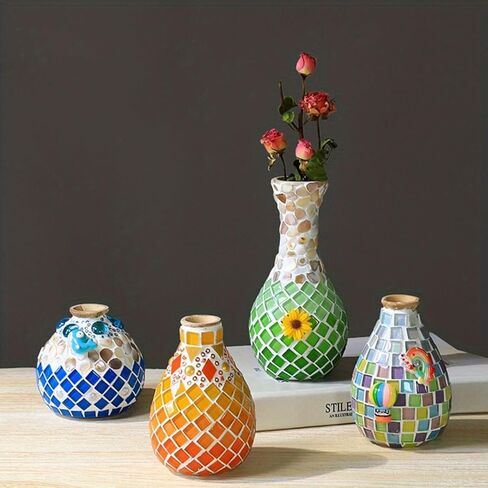 Mosaic Tile Kits DIY kit Mosaic Building Sets Glass Lantern/Candle Holder/Vase Exclusive Art DIY Glass Craft for Adults and Teens Gifts for Girls Craft Lovers Home Décor in Kuwait