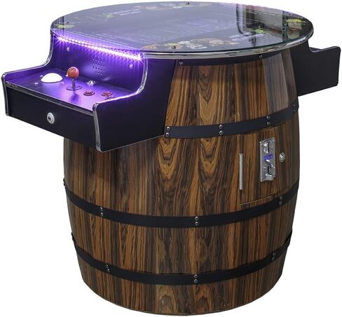 Retro Barrel Style Arcade Game – 2 Player Cocktail Cabinet with 516 Classic Games – 26" LCD Screen, Trackball Controls, Adjustable LED Lights – Pre-Assembled Heavy-Duty Coin/Free Play Cabinet in Saudi Arabia