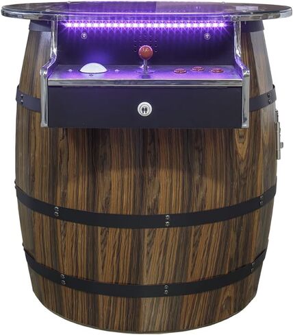 Retro Barrel Style Arcade Game – 2 Player Cocktail Cabinet with 516 Classic Games – 26" LCD Screen, Trackball Controls, Adjustable LED Lights – Pre-Assembled Heavy-Duty Coin/Free Play Cabinet in Saudi Arabia