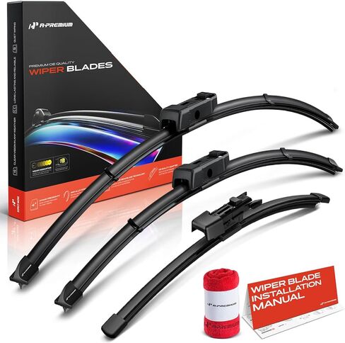 A-Premium 26"+22"+14" Windshield Wiper Blades Compatible with Volkswagen Atlas Cross Sport 2021 2022 2023 2024 - Front Rear Wipers Blade, TLPN/FR_2V, with Wear Indicator & Towel (Pack of 3) in Kuwait