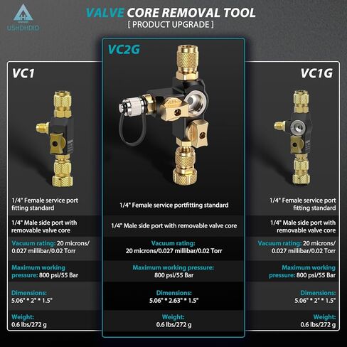 VC2G 1/4 ″ أداة إزالة الصمام الأساسية صمام مزدوج مع زجاج رؤية - تصنيف فراغ 20 ميكرون ومتوافق مع A2L - أدوات التدفئة والتهوية وتكييف الهواء in Kuwait