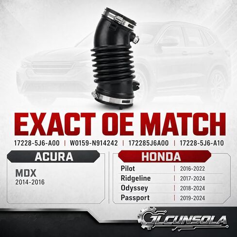 أنبوب خرطوم مدخل الهواء مناسب لـ Acura MDX، Honda Pilot Ridgeline Odyssey Passport Engine Air Filter Boot، استبدل 17228-5J6-A00 W0159-N914242 17228-5J6-A10 172285J6A00 بمشبكين من الفولاذ المقاوم للصدأ in Kuwait