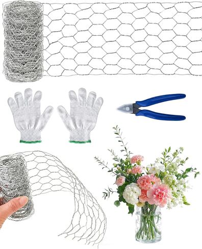 4x118 Inch Chicken Wire for Floral Arrangements, Floral Chicken Mesh Netting Flower Frog Vase Arrangement Base Holder with Gloves and Plier for DIY Craft/Floral Supplies/Garden Fencing in Saudi Arabia