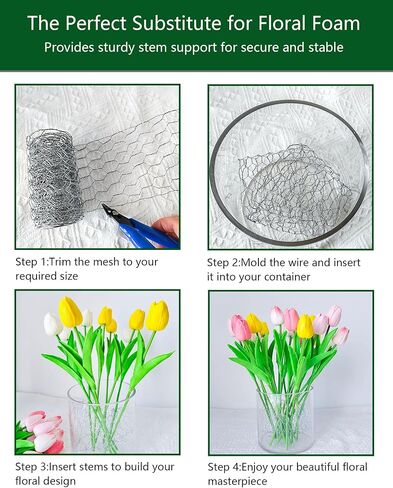 4x118 Inch Chicken Wire for Floral Arrangements, Floral Chicken Mesh Netting Flower Frog Vase Arrangement Base Holder with Gloves and Plier for DIY Craft/Floral Supplies/Garden Fencing in Saudi Arabia