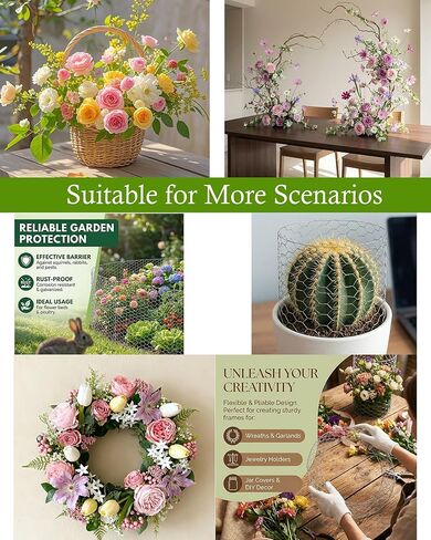 4x118 Inch Chicken Wire for Floral Arrangements, Floral Chicken Mesh Netting Flower Frog Vase Arrangement Base Holder with Gloves and Plier for DIY Craft/Floral Supplies/Garden Fencing in Saudi Arabia