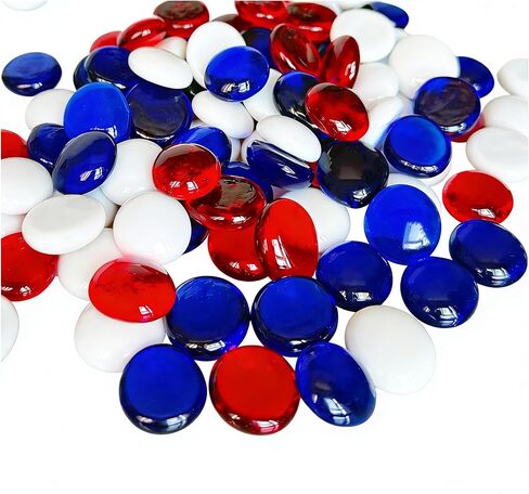 150 Pieces Red Blue White Glass Gemstone Beads Patriotic Vase Fillers Stone Independence Day Bowl Filler Gems Flat Marble Beads Glass Gem Pebbles for Home Decoration (Red Bule and White) in Saudi Arabia