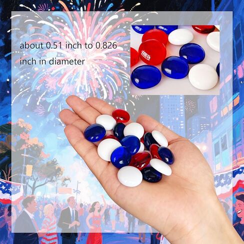 150 Pieces Red Blue White Glass Gemstone Beads Patriotic Vase Fillers Stone Independence Day Bowl Filler Gems Flat Marble Beads Glass Gem Pebbles for Home Decoration (Red Bule and White) in Saudi Arabia