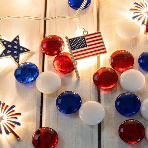 150 Pieces Red Blue White Glass Gemstone Beads Patriotic Vase Fillers Stone Independence Day Bowl Filler Gems Flat Marble Beads Glass Gem Pebbles for Home Decoration (Red Bule and White) in Saudi Arabia