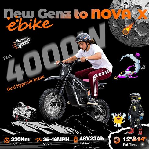 NOVA X Electric Dirt Motorcycle, 46 MPH 4000W, 40° Climbing with 2849 Certified 48V 22.8Ah Removable Battery, Full Suspension Hydraulic Brakes, Mountain Off-Road for Teens Adults Purple in Kuwait