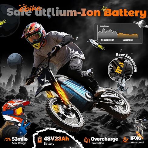 NOVA X Electric Dirt Motorcycle, 46 MPH 4000W, 40° Climbing with 2849 Certified 48V 22.8Ah Removable Battery, Full Suspension Hydraulic Brakes, Mountain Off-Road for Teens Adults Purple in Kuwait