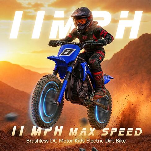 HEIMILI Kids Electric Dirt Bike, 24V Ride on Motorcycle for Kids 6+, Off-Road Toy with Rear Suspension, 12" Pneumatic Tires, Drum Brake, Bluetooth Music, Max 11MPH(Blue, 12" Tire) in Saudi Arabia