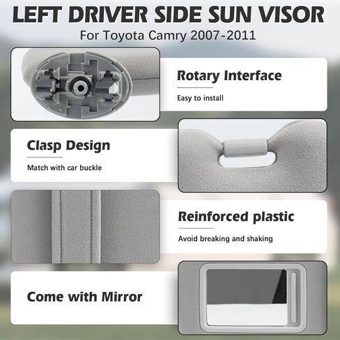 Left Driver Side Sun Visor Fits for Toyota Camry 2007 2008 2009 2010 2011 Replacement Number 74320-06780-B0 0400230506B0 (Gray) in Saudi Arabia