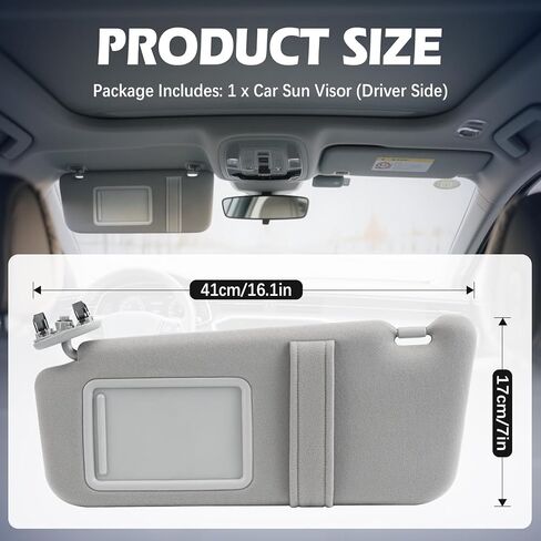 Left Driver Side Sun Visor Fits for Toyota Camry 2007 2008 2009 2010 2011 Replacement Number 74320-06780-B0 0400230506B0 (Gray) in Saudi Arabia