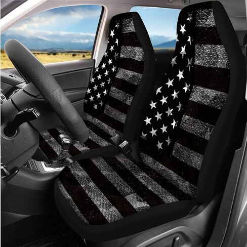 8 Pcs Gray American Flag Car Accessories Set, Car Seat Covers Full Set with Auto Steering Wheel Cover Center Console Pad Seat Belt Covers, Patriotic Decorations in Saudi Arabia