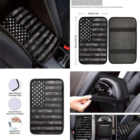 8 Pcs Gray American Flag Car Accessories Set, Car Seat Covers Full Set with Auto Steering Wheel Cover Center Console Pad Seat Belt Covers, Patriotic Decorations in Saudi Arabia