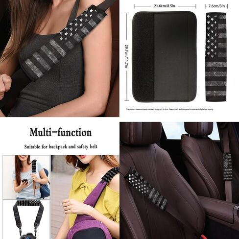 8 Pcs Gray American Flag Car Accessories Set, Car Seat Covers Full Set with Auto Steering Wheel Cover Center Console Pad Seat Belt Covers, Patriotic Decorations in Saudi Arabia