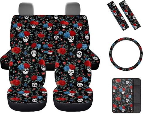 8 Pcs Gray American Flag Car Accessories Set, Car Seat Covers Full Set with Auto Steering Wheel Cover Center Console Pad Seat Belt Covers, Patriotic Decorations in Saudi Arabia