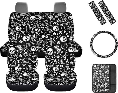 8 Pcs Gray American Flag Car Accessories Set, Car Seat Covers Full Set with Auto Steering Wheel Cover Center Console Pad Seat Belt Covers, Patriotic Decorations in Saudi Arabia