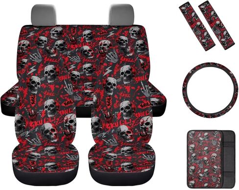 8 Pcs Gray American Flag Car Accessories Set, Car Seat Covers Full Set with Auto Steering Wheel Cover Center Console Pad Seat Belt Covers, Patriotic Decorations in Saudi Arabia
