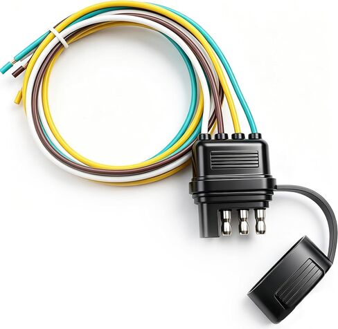 25 بوصة 4-Way 4 Prong Trailer Wiring Harness Plug ذكر نهاية موصل بديل لسلك وصلة المقطورة متعدد الأغراض غطاء غبار لمصباح السفينة مع قابس مصباح درب 4 دبابيس من جانب المقطورة in Saudi Arabia