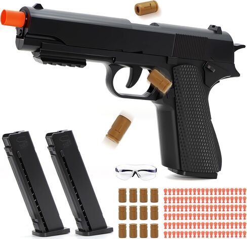 Soft Bullet Toy Gun with Shell Ejecting,Gun Fidget Toy with 100 Soft Bullets, 12 Shells and 2 Magazines,Education Toy Model,Christmas Birthday Gifts for Boys&Girls Kids Adults Age 8+(Black) in Saudi Arabia