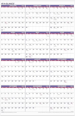 AT-A-GLANCE 2027 Wall Calendar, Monthly, 24" x 36", Full Year View (PM122827) in Kuwait